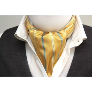 Men's Yellow Striped Silk Cravat Ascot Tie A115 Gift Box | 100% Silk Made in US